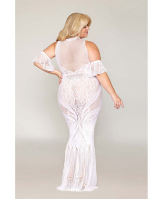 Robe bodystocking, grande taille, en résille t dentelle blanche 
